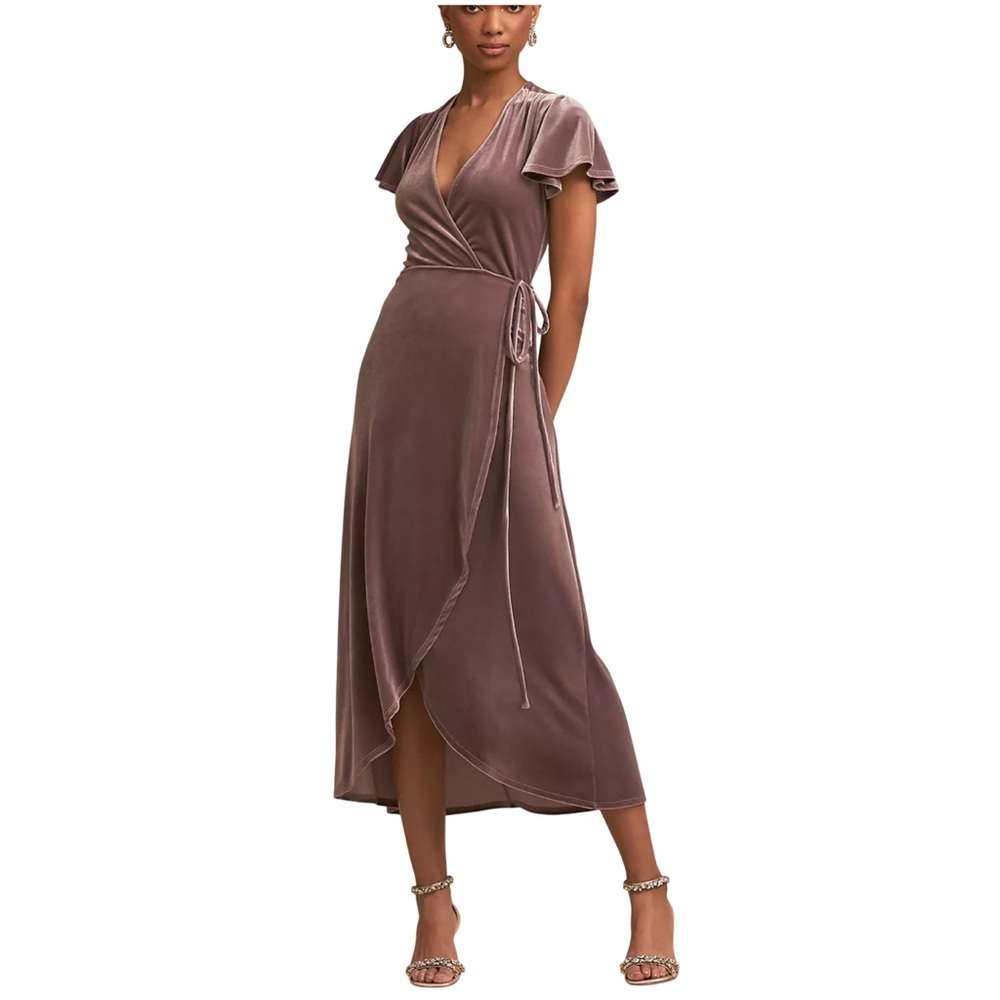 Anthropologie BHLDN Thrive Velvet Wrap Dress in Lavender/Mauve, size XS
